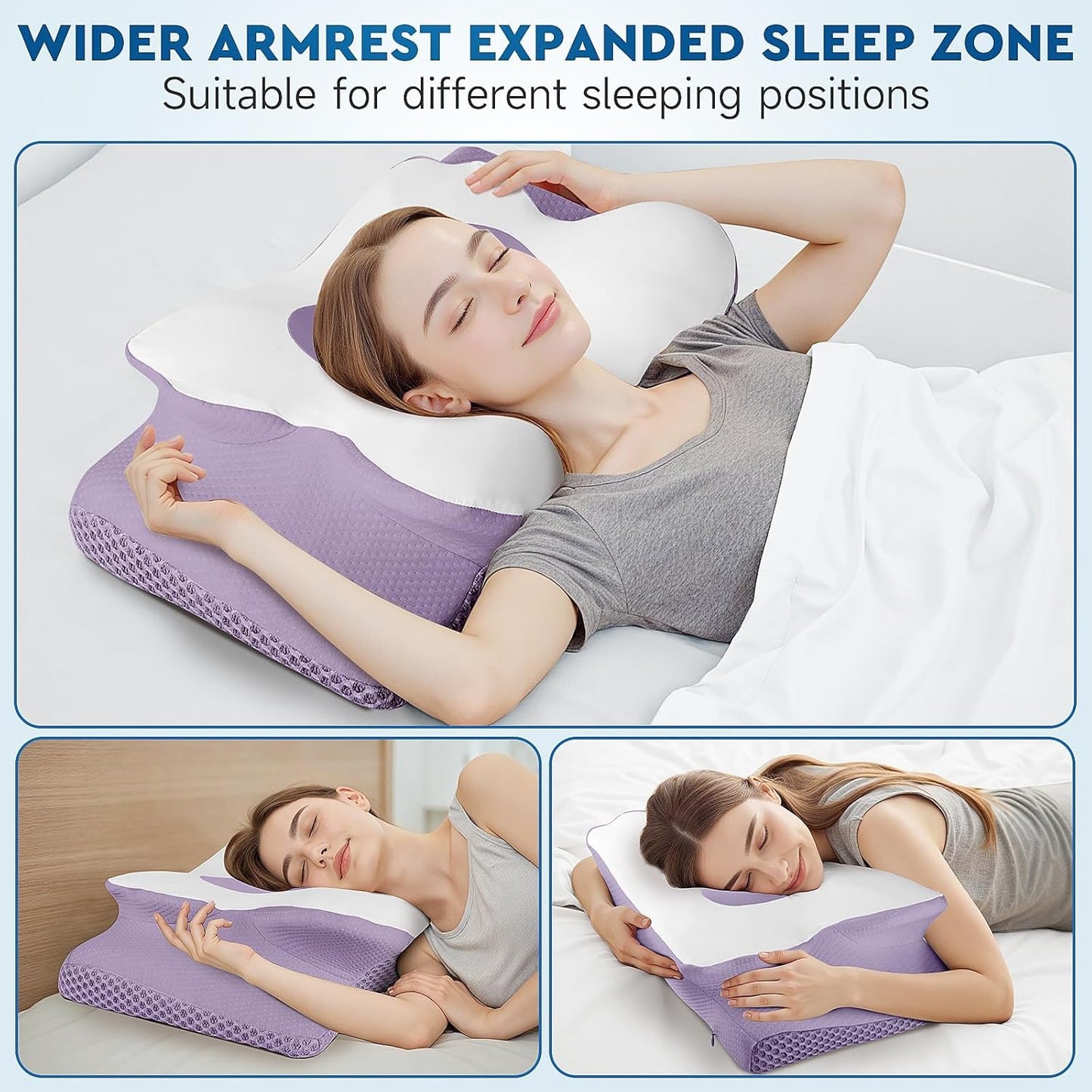 Cervical Memory Foam Neck Support Pillow for Sleep, Ideal for Side, Back, and Stomach Sleepers, Queen Size, Lavender