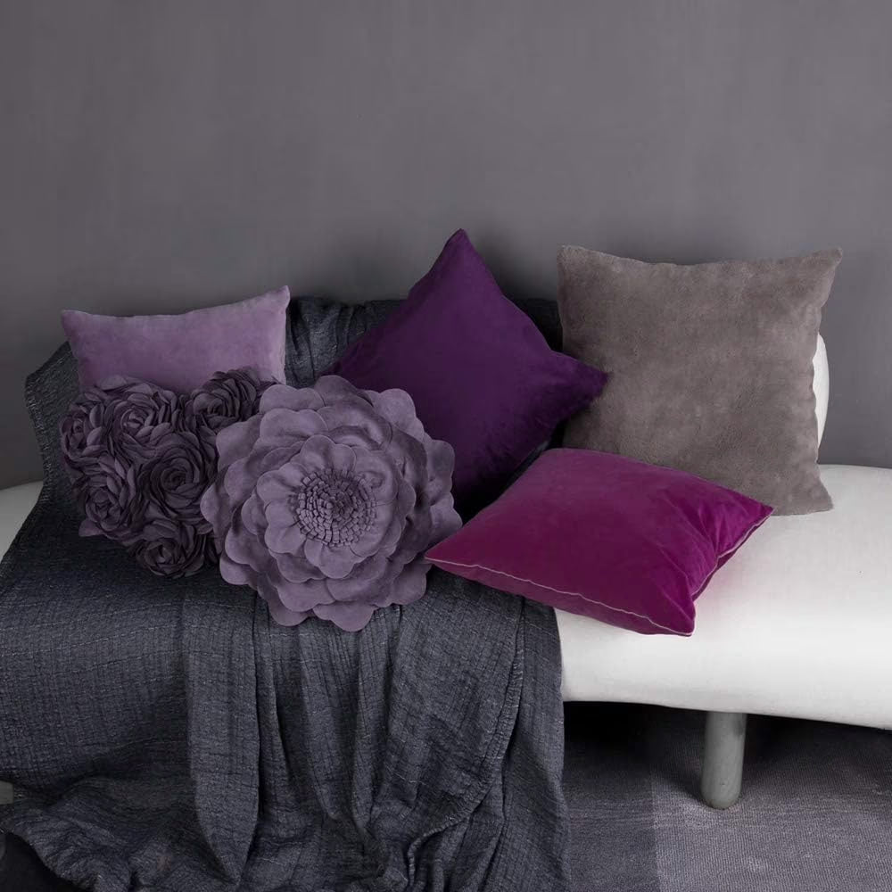 Deep Purple 3D Textured Flower Throw Pillow Soft Suede Decorative Cushion for Couch Bedroom and Living Room 14X14Inches