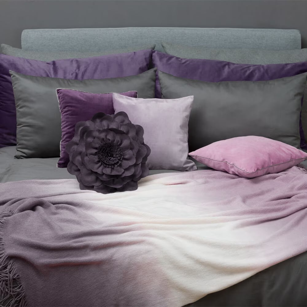Deep Purple 3D Textured Flower Throw Pillow Soft Suede Decorative Cushion for Couch Bedroom and Living Room 14X14Inches